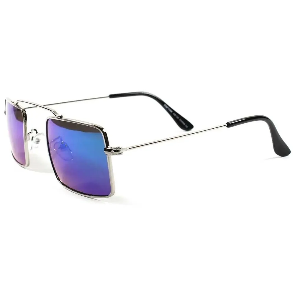 Small Rectangle Sunglasses Silver Frame Green Purple Mirrored Lens